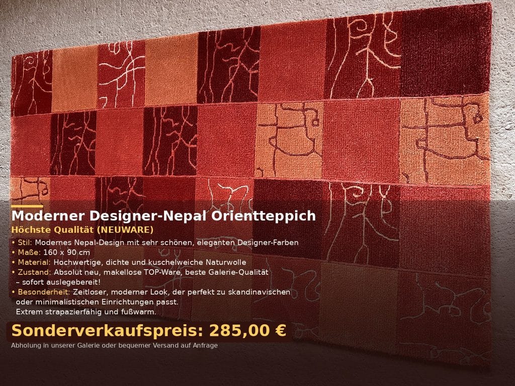 Moderner Designer Nepal Orientteppich in Rot-Braun zum Sonderverkaufspreis
