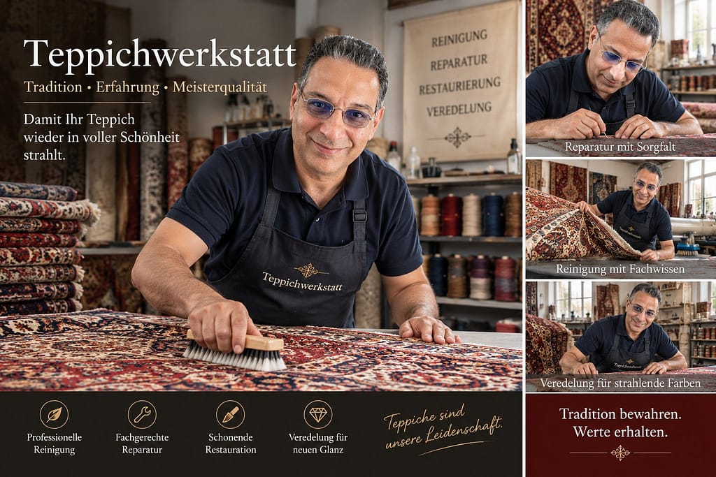 Amir Kia in der Teppichwerkstatt bei der fachgerechten Teppichrestaurierung