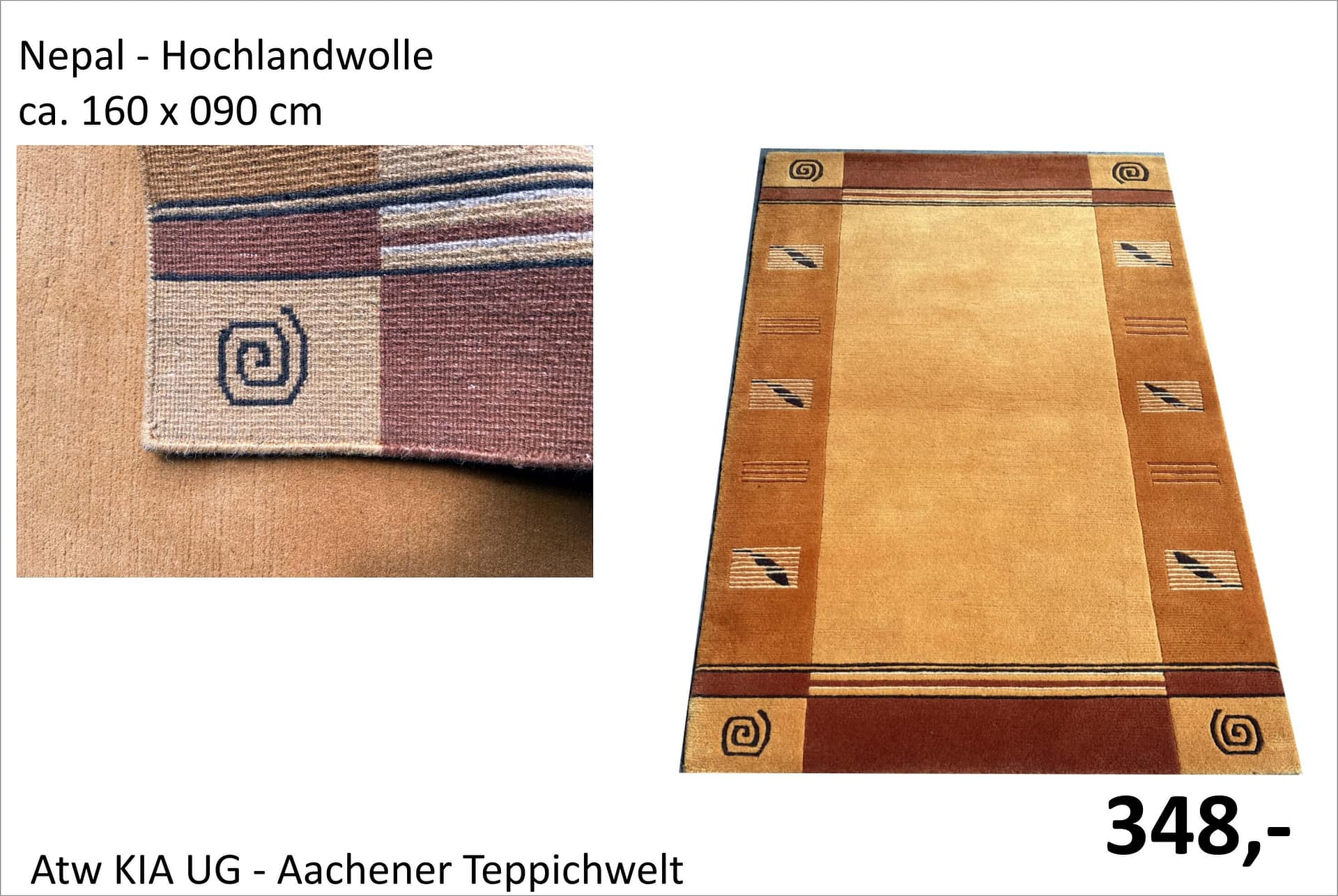Nepal Hochflor Teppich 90 x 160 cm – handgewebter Designteppich bei ATW KIA Teppichhandel Aachen für 348 Euro