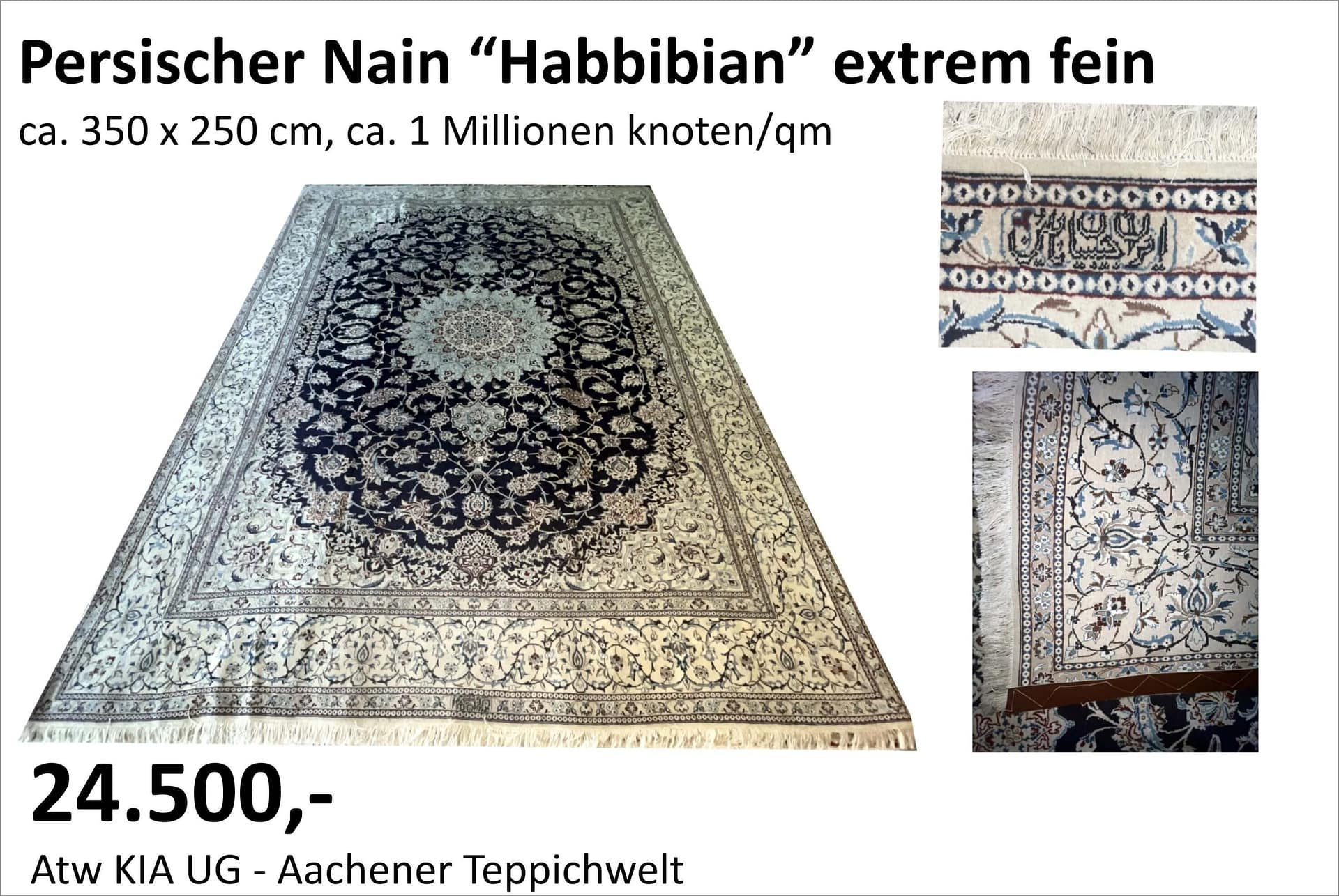 Persischer Nain Habbibian extrem fein 250 x 350 cm – exklusives Sammlerstück bei ATW KIA Teppichhandel Aachen für 24.500 Euro